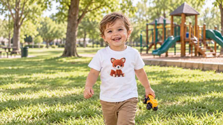 Camiseta infantil com estampa de raposa em DTF